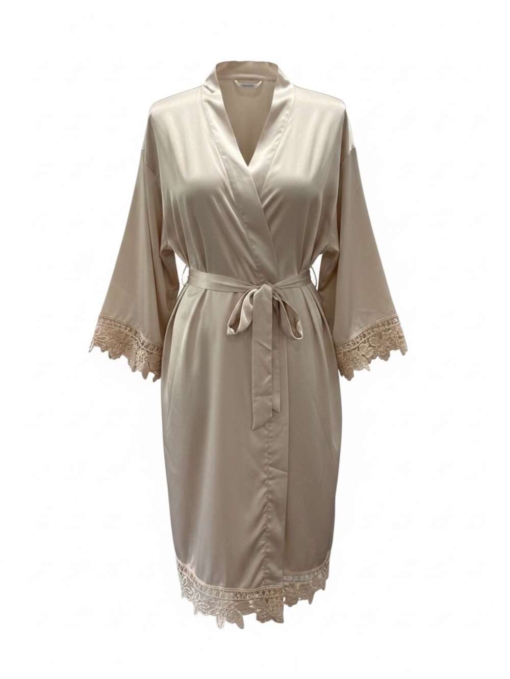 Mother of the Bride Satin Robe with Lace Trim Champagne/Blush Gently used once